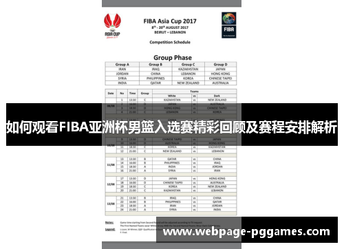 如何观看FIBA亚洲杯男篮入选赛精彩回顾及赛程安排解析