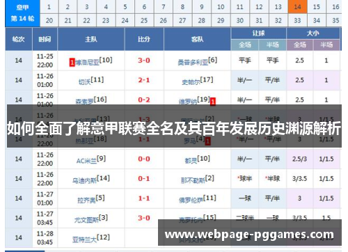 如何全面了解意甲联赛全名及其百年发展历史渊源解析